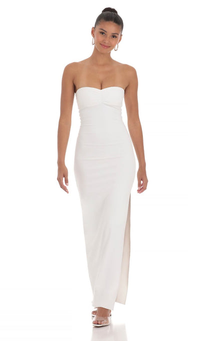 Lucy In The Sky Strapless Bodycon Maxi Dress in White
