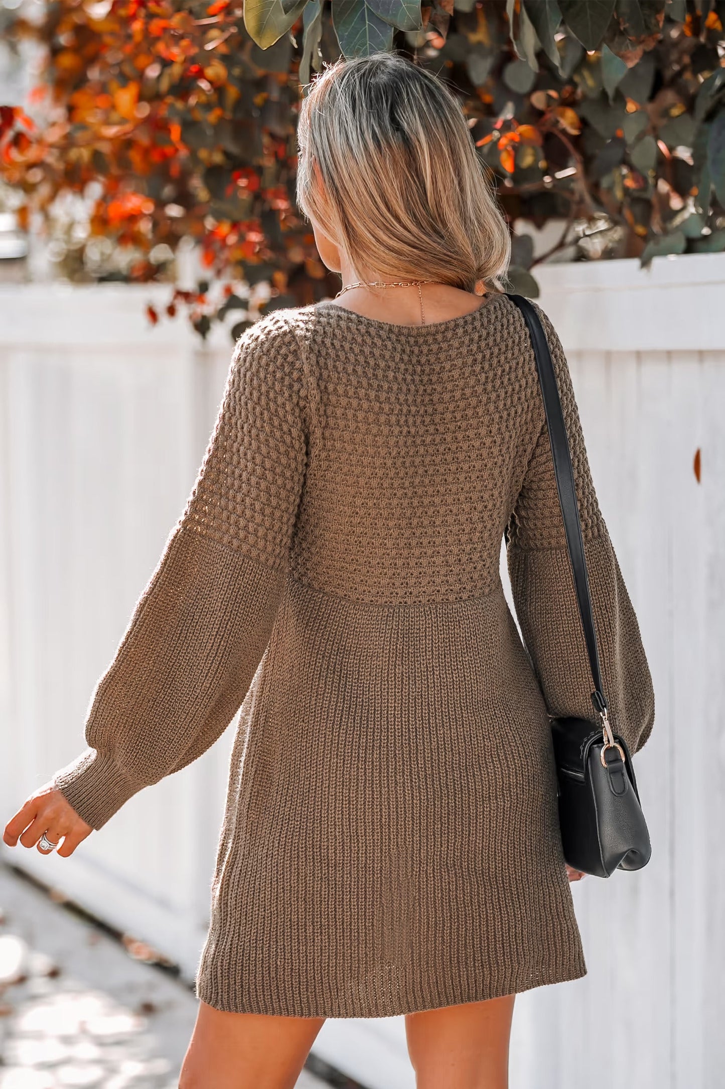 Cupshe V-Neck Crochet Gigot Sleeve Sweater Dress