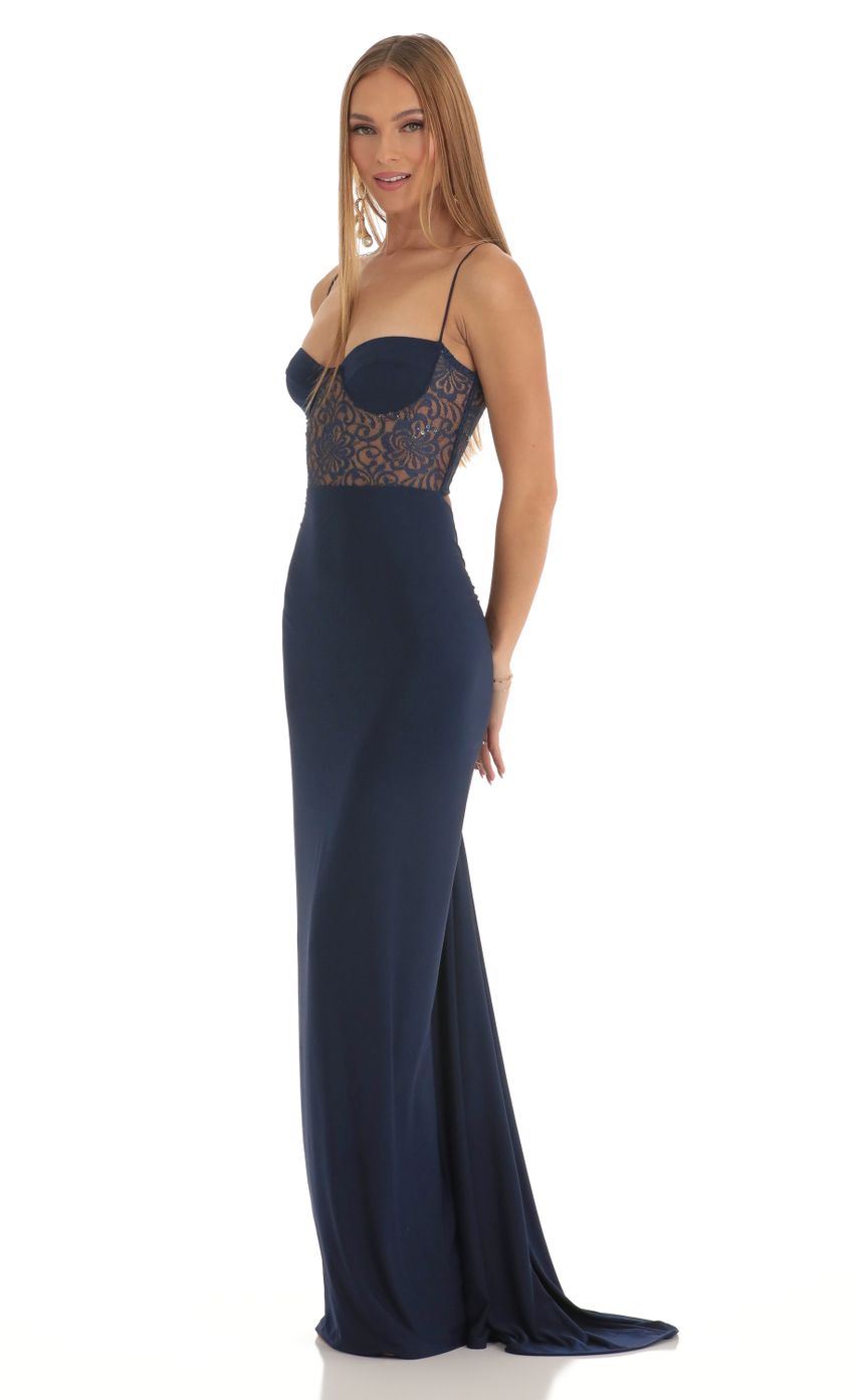 Lucy In The Sky Lace Shimmer Maxi Dress in Navy