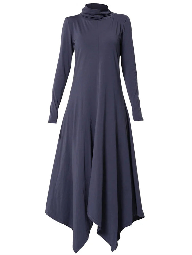 Ursime Casual Cowl Neck Long Sleeve Irregular Hem Maxi Dress