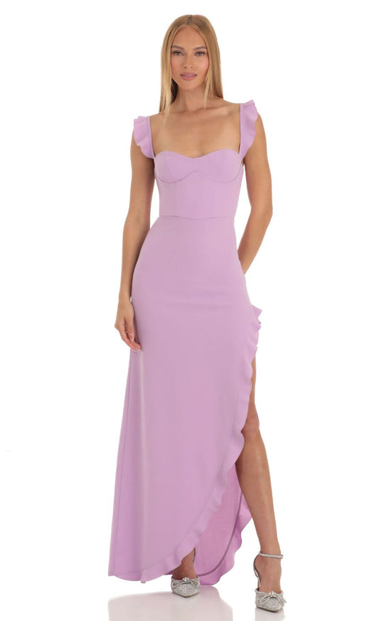 Lucy In The Sky Ruffle Maxi Dress in Lilac
