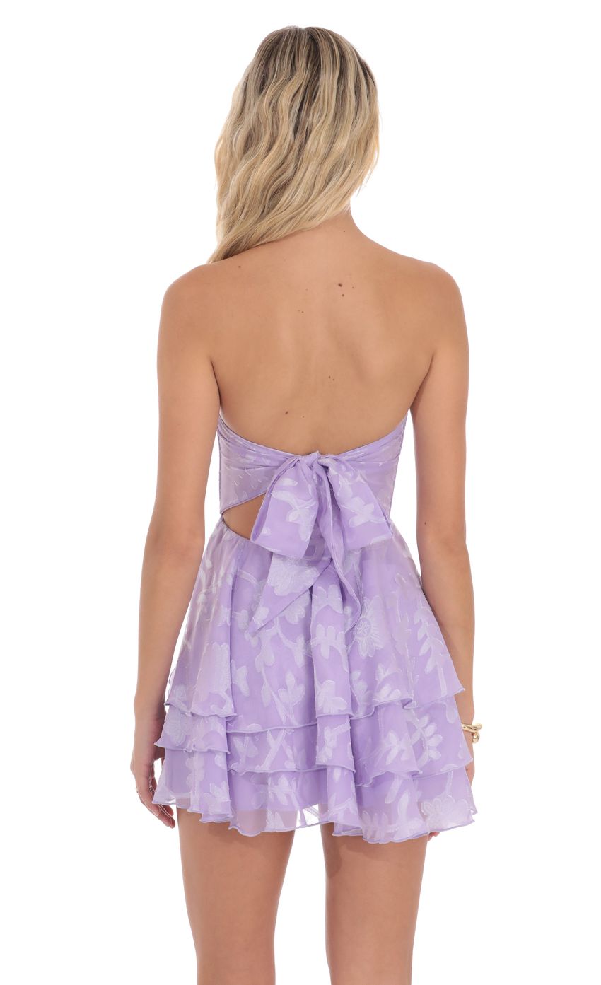 Lucy In The Sky Floral Strapless Asymmetrical Dress in Lavender