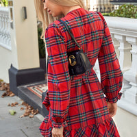 Cupshe Red Plaid Blouson Sleeve Ruffle Cuff Wrap Mini Dress (x2)