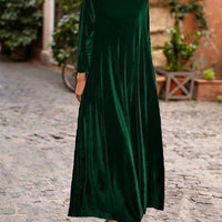 Ursime Velvet Solid Crew Neck Long Sleeve Maxi Dress