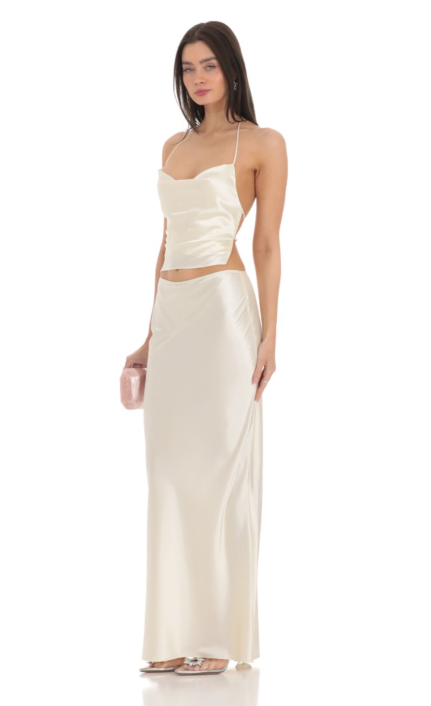 Lucy In The Sky Satin Slip Two Piece Set in Ivory