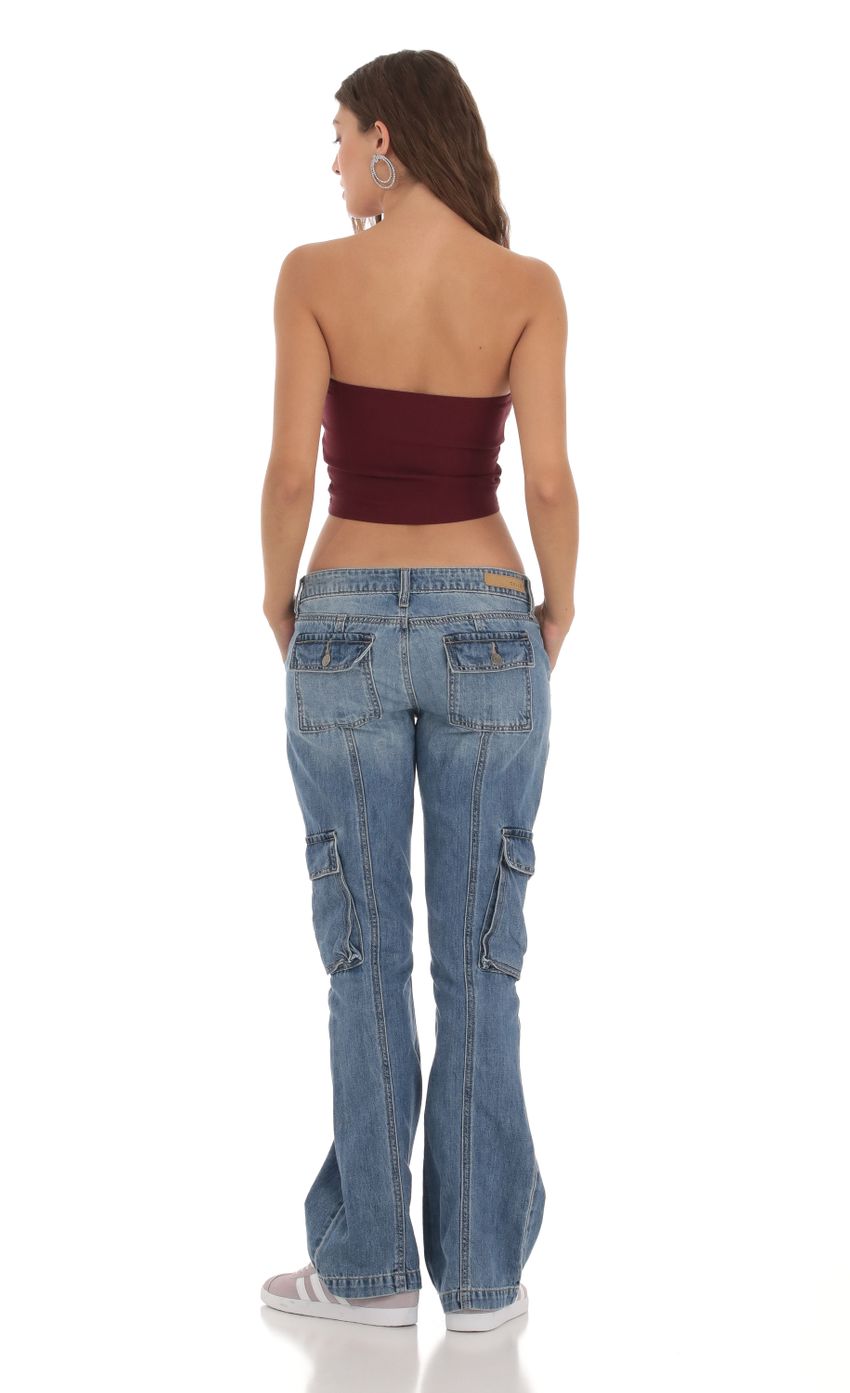 Lucy in the Sky Strapless Twist Top in Burgundy