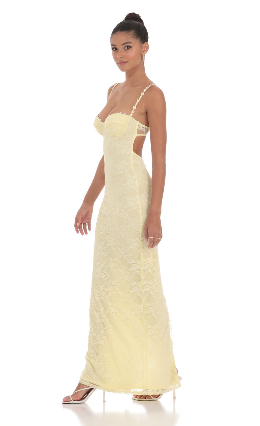 Lucy In The Sky Lace Floral Trim Maxi Dress in Yellow