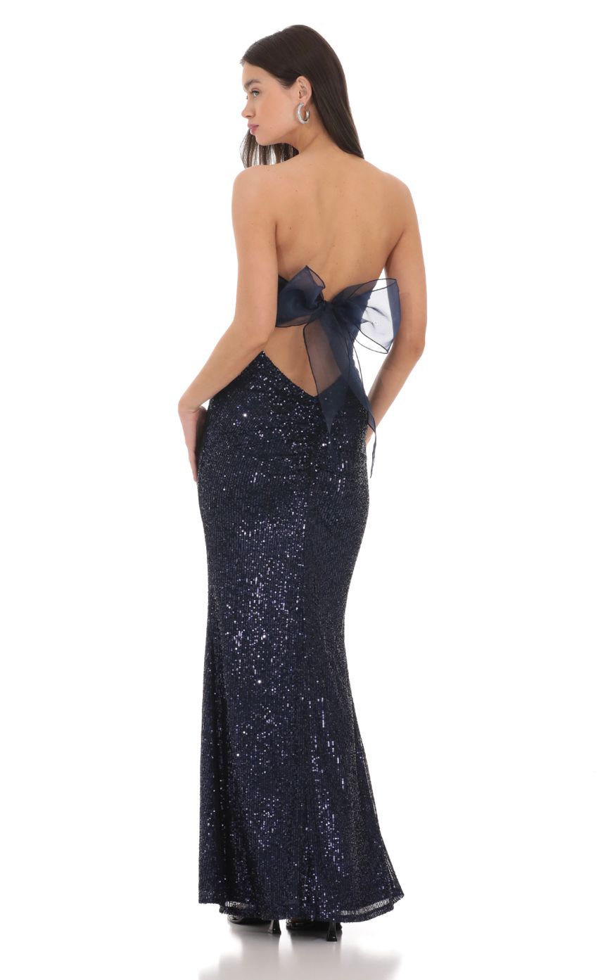 Lucy in the Sky Sequin Strapless Maxi Dress in Navy
