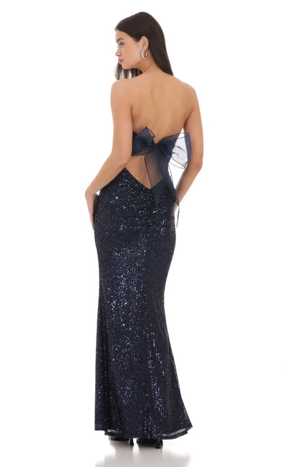 Lucy In The Sky Sequin Strapless Maxi Dress in Navy