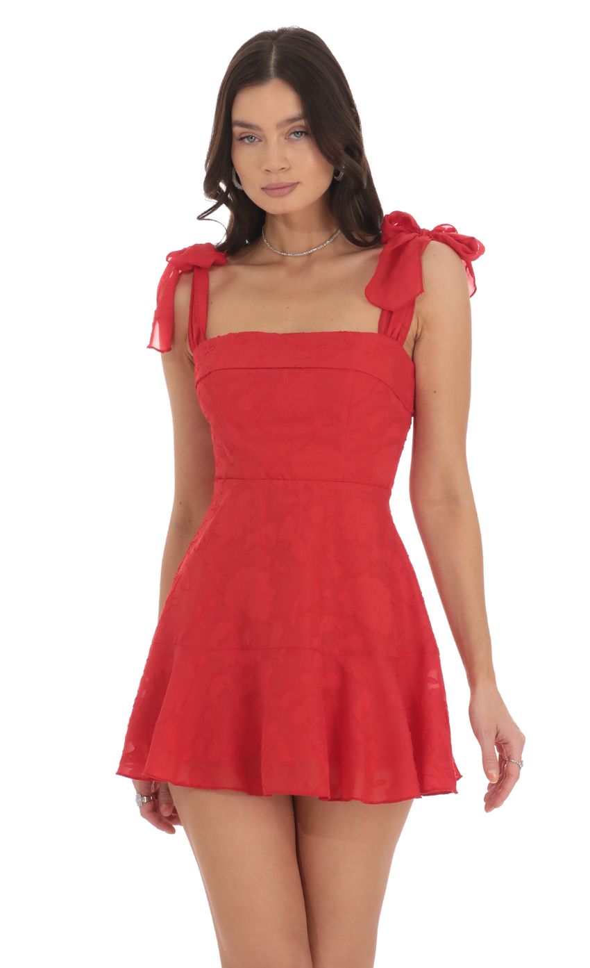 Lucy In The Sky Textured Floral A-line Dress in Red