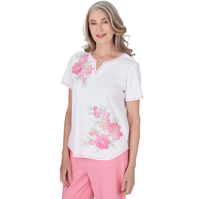 Alfred Dunner Women's Short Sleeve Floral Applique Top