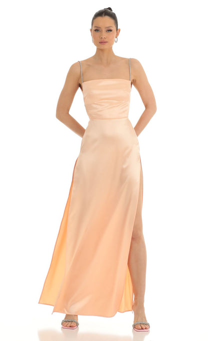 Lucy In The Sky Rhinestone Maxi Dress in Peach