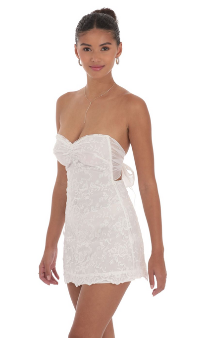 Lucy in the Sky Embroidered Floral Strapless Dress in White