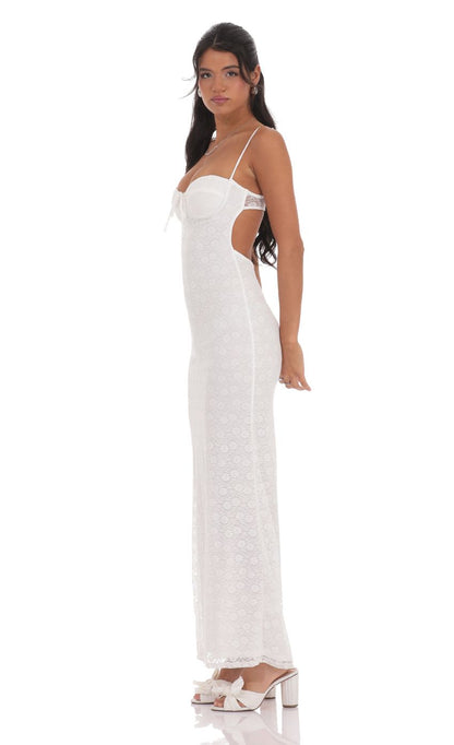 Lucy In The Sky Lace Open Back Maxi Dress in White