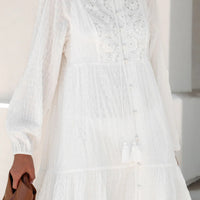 Cupshe White Lace Tie Neck Blouson Sleeve Mini Dress