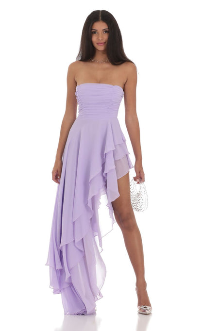 Lucy In The Sky Asymmetrical Corset Maxi Dress in Lavender