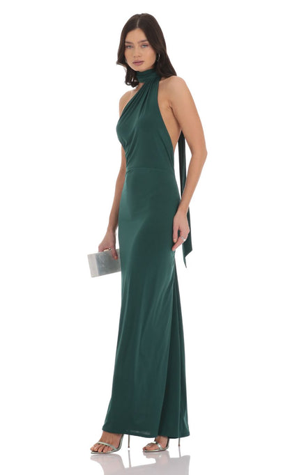 Lucy in the Sky Mesh Wrap Scarf Strap Maxi Dress in Green