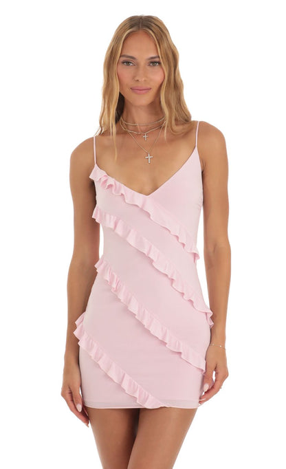 Lucy In The Sky Ruffle Mini Dress in Pink