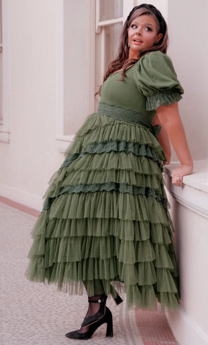 JessaKae Thumbelina Dress - Green Lace