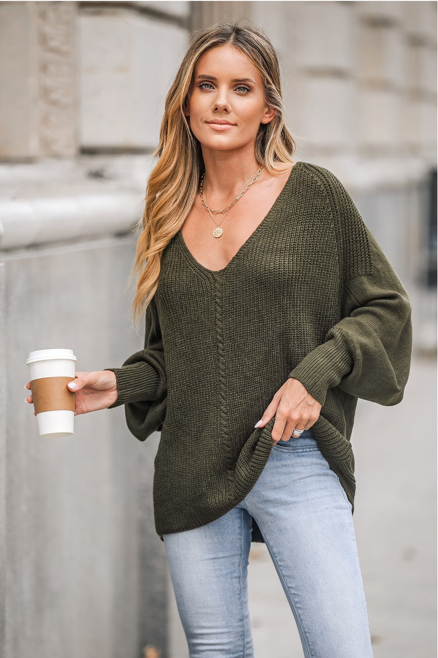 Cupshe Influencer Edits Autumn Leaves Chunky Knit V-Neck Sweater