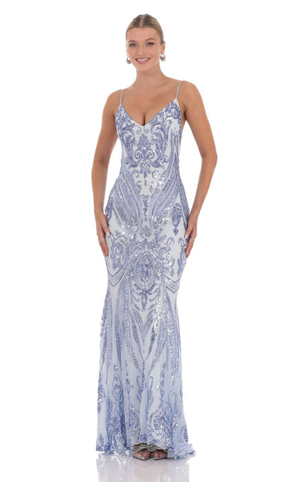 Lucy In The Sky Sequin Mermaid Dress in Blue