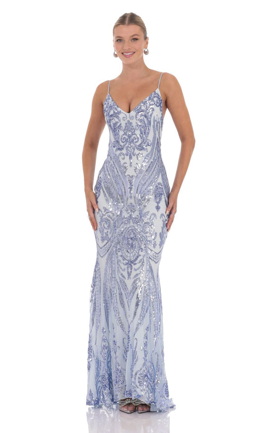 Lucy In The Sky Sequin Mermaid Dress in Blue