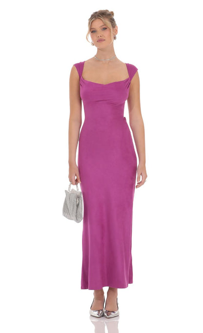 Lucy In The Sky Suede Strappy Maxi Dress in Magenta