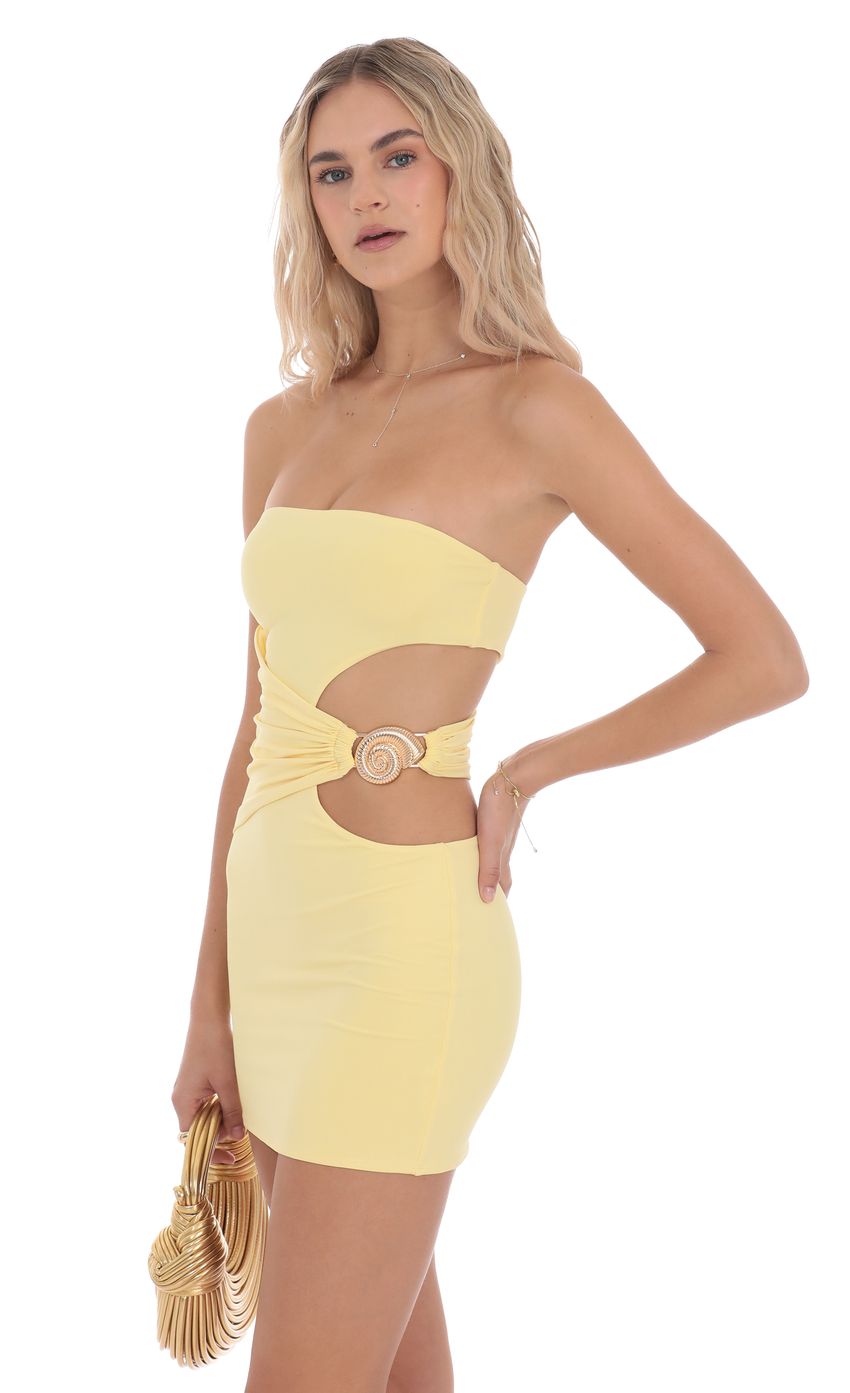 Lucy In The Sky Conch Cutout Bodycon Dress in Yellow