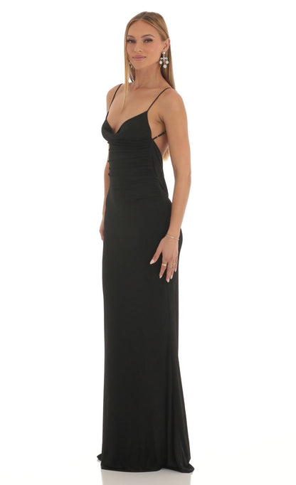 Lucy In The Sky Lace Open Back Maxi Dress in Black