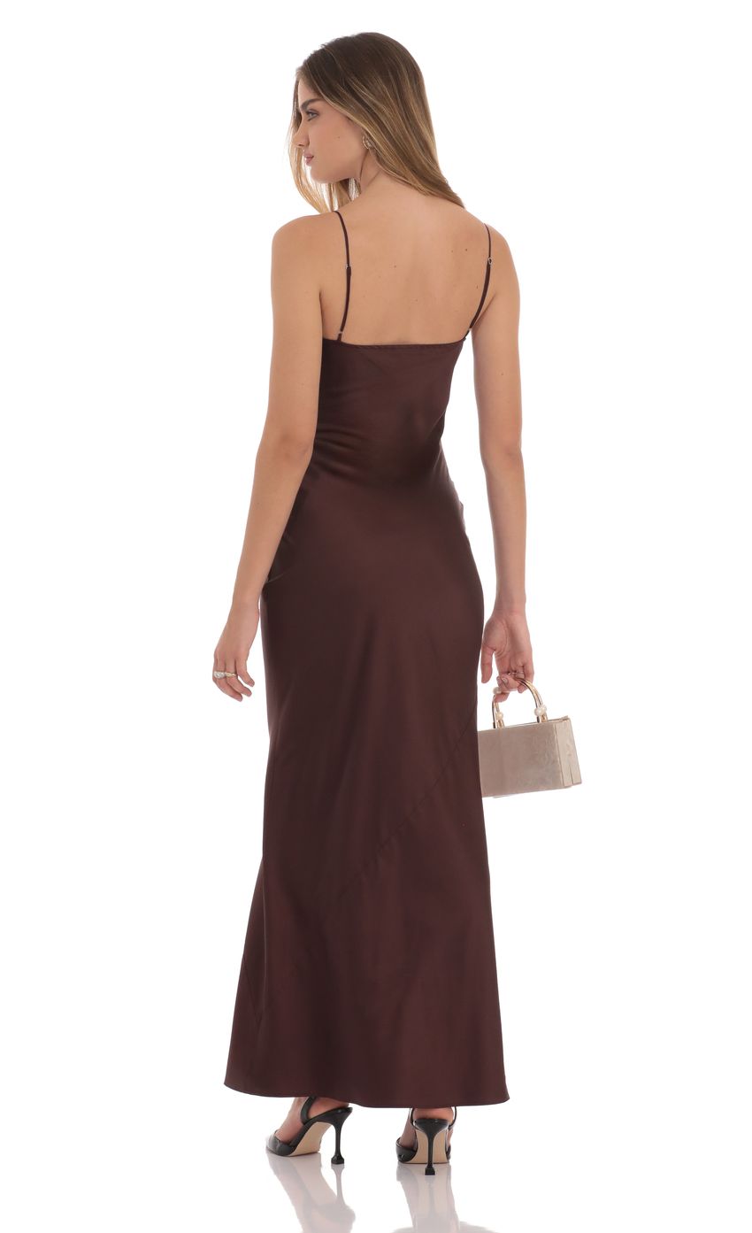 Lucy In The Sky Satin Cutout Ties Maxi Dress in Brown