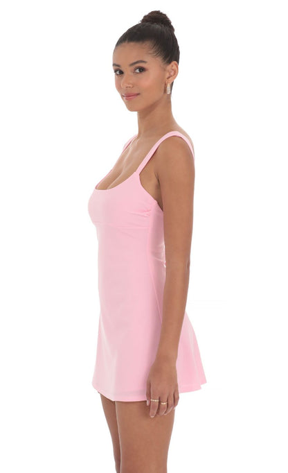 Lucy In The Sky Wide Strap Flare Dress in Pink
