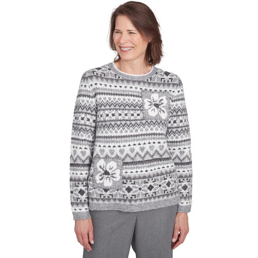 Alfred Dunner Women's Fairisle Biadere Patch Sweater