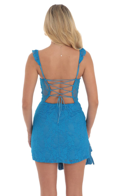 Lucy In The Sky Sweetheart Neck Lace Dress in Blue