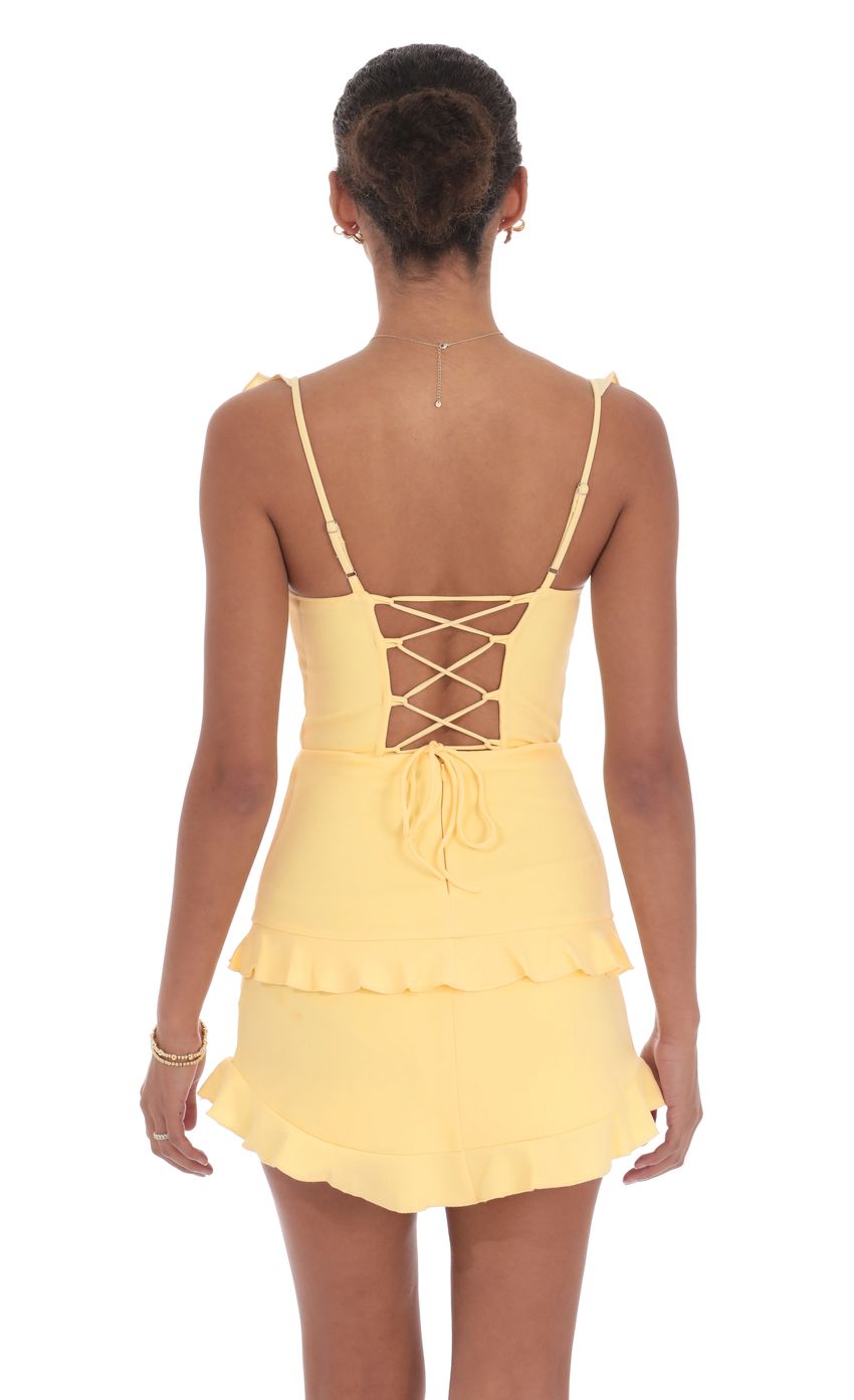 Lucy In The Sky Ruffle Corset Dress in Yellow