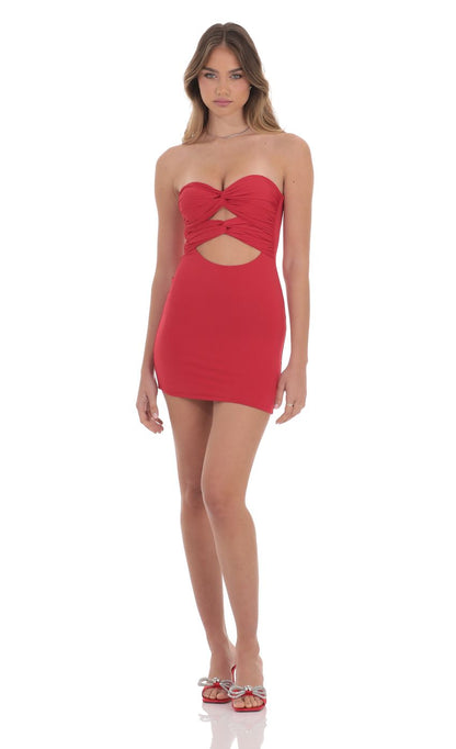 Lucy In The Sky Double Twist Cutout Dress in Red