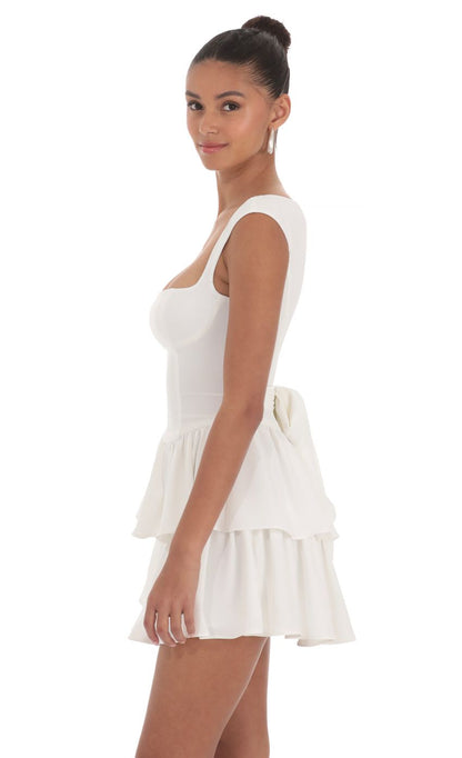 Lucy In The Sky Wide Strap Ruffle Dress in White