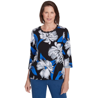 Alfred Dunner Women's Brushstroke Print Crew Neck Tee