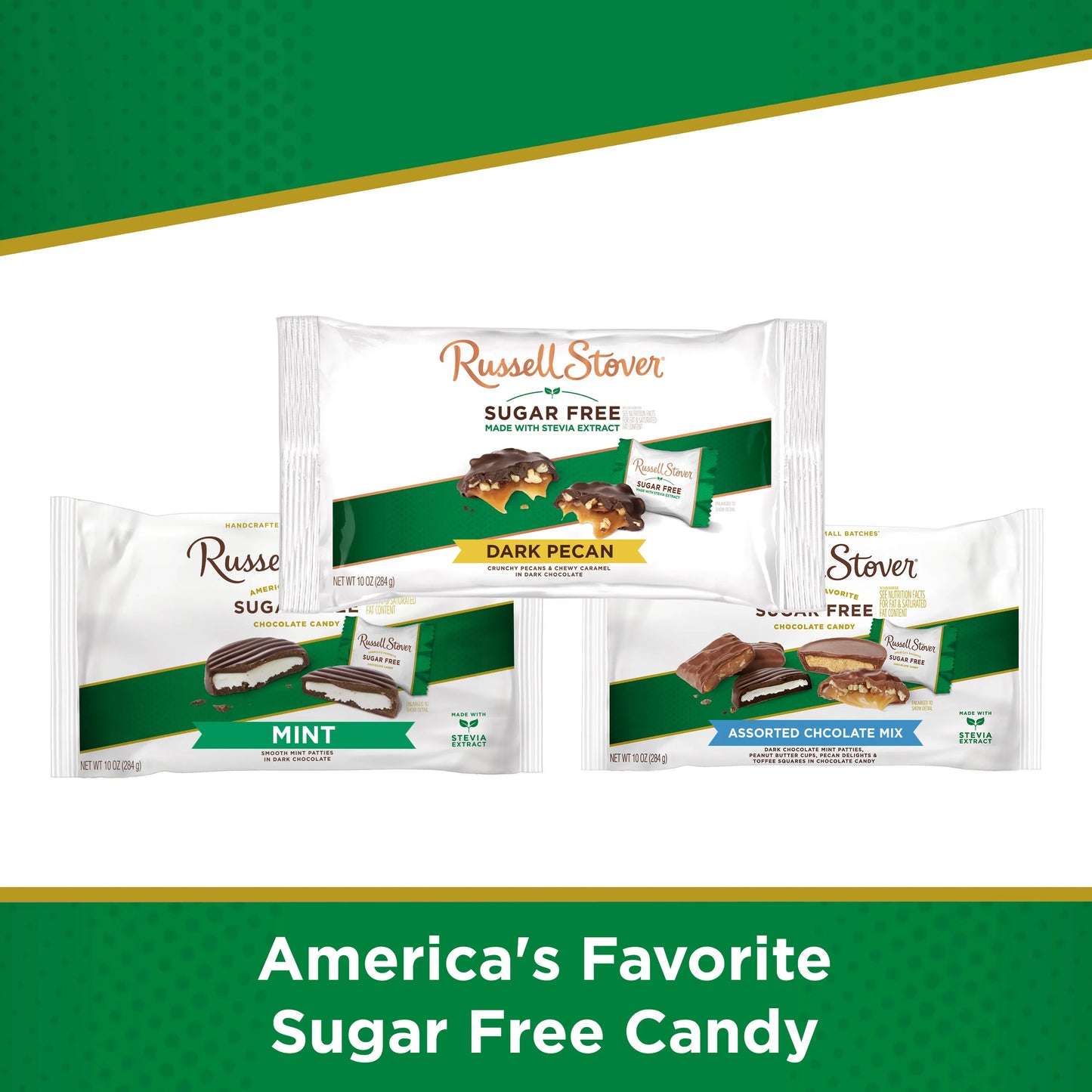 Russell Stover Chocolates Sugar Free Dark Chocolate Candy Pecan Delight, 10 oz. Bag