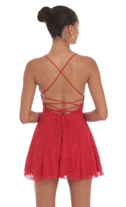 Lucy In The Sky Lace Floral Mini Dress in Red