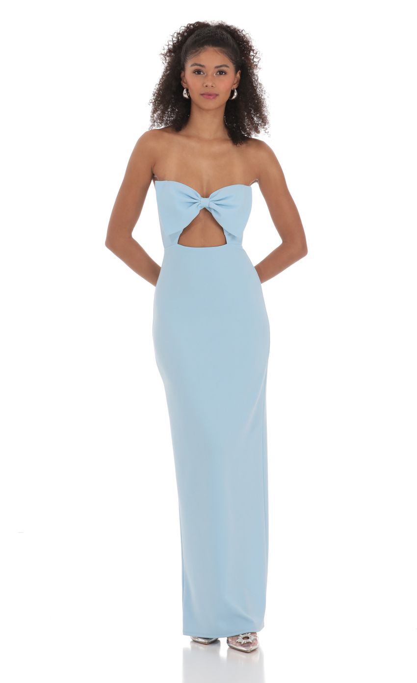 Lucy In The Sky Bow Cutout Strapless Maxi Dress in Blue