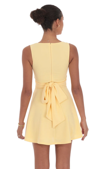 Lucy In The Sky Back Bow A-Line Dress in Yellow