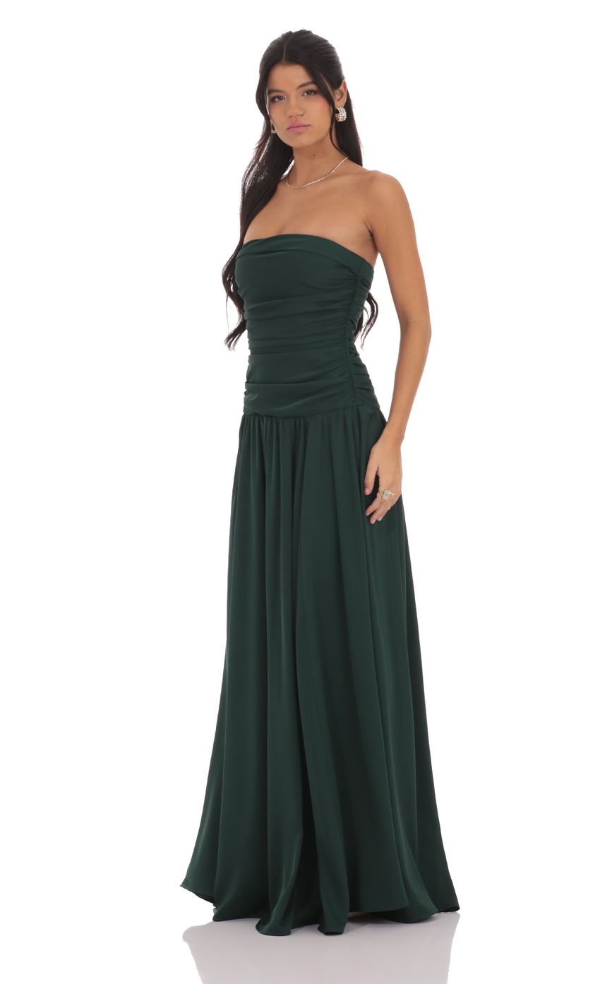 Lucy In The Sky Strapless Drop Waist Maxi Dress in Green