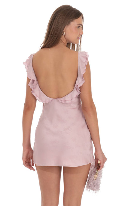 Lucy In The Sky Satin Floral Open Back Slip Dress in Lilac