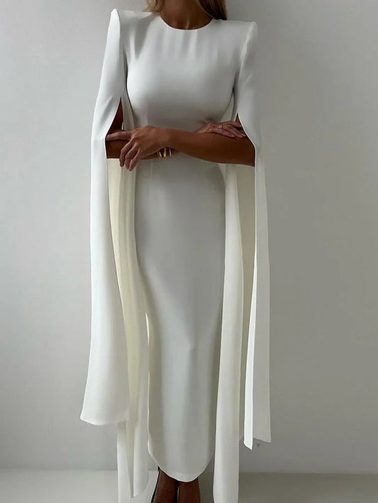 Ursime Formal Solid Crew Neck Cape Sleeve Maxi Dress