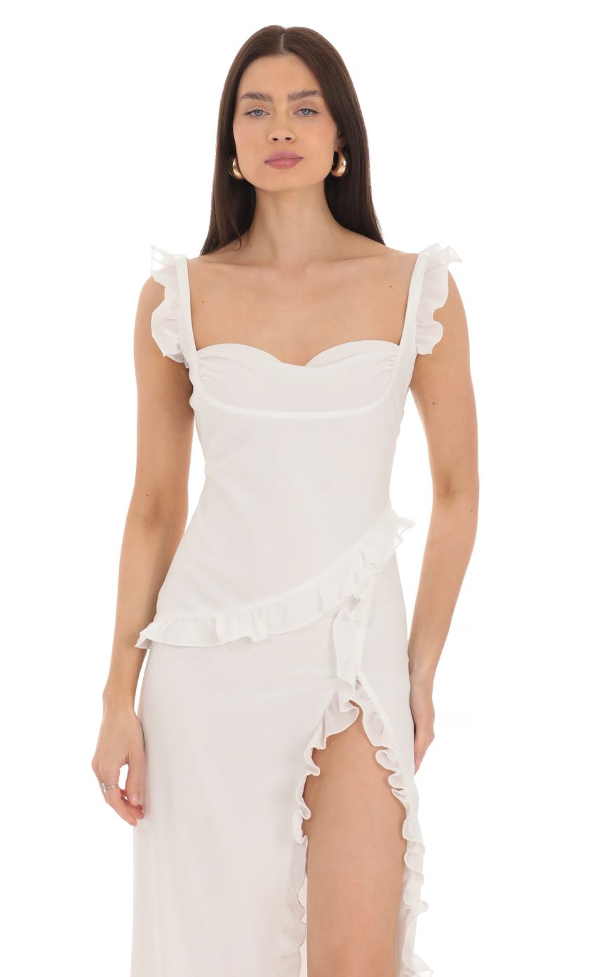 Lucy in the Sky Chiffon Ruffle Dress in White