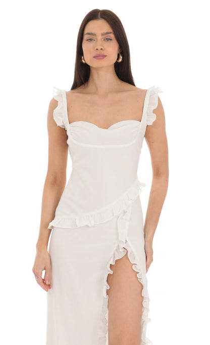 Lucy in the Sky Chiffon Ruffle Dress in White
