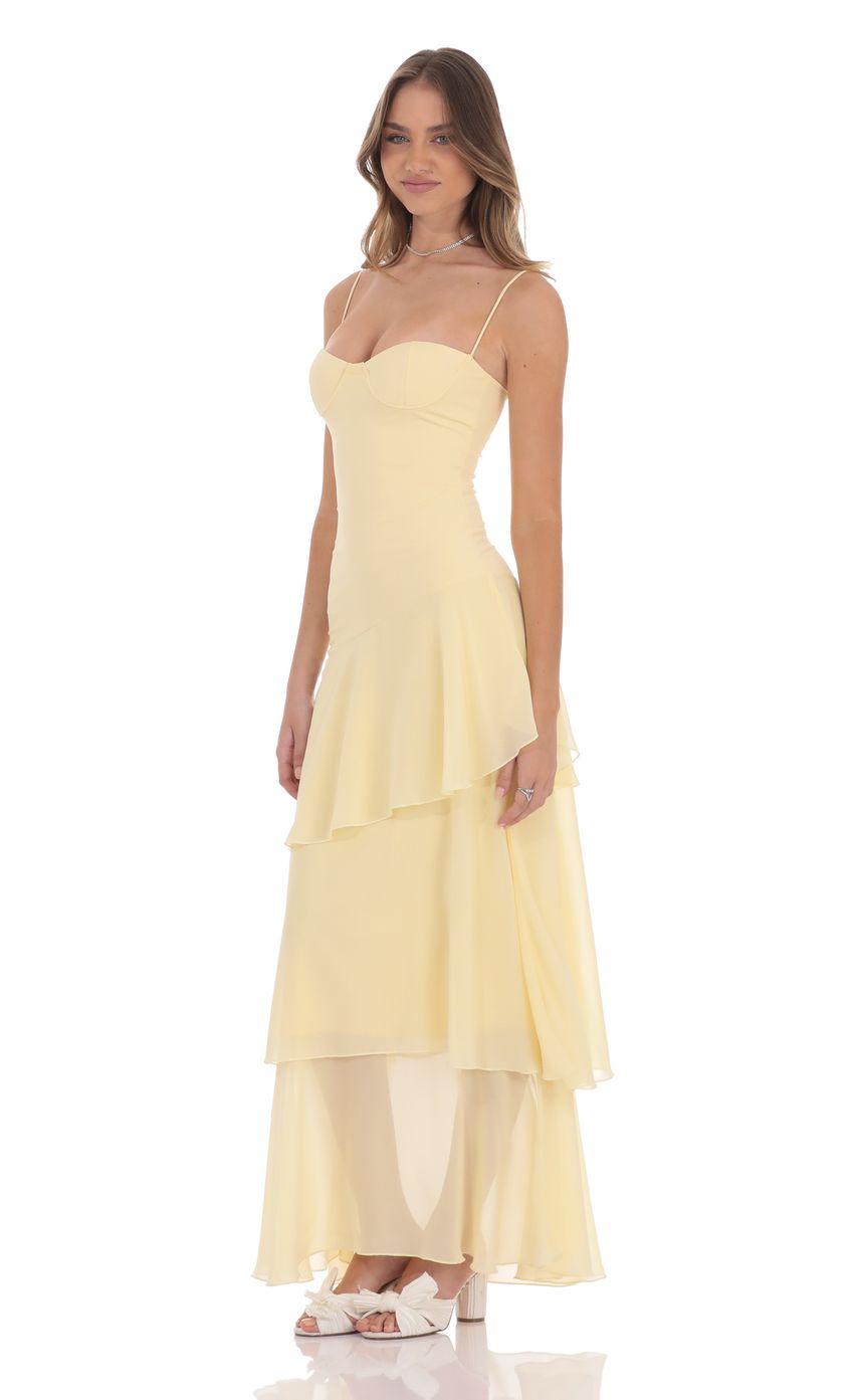 Lucy In The Sky Long Ruffle Maxi Dress in Yellow