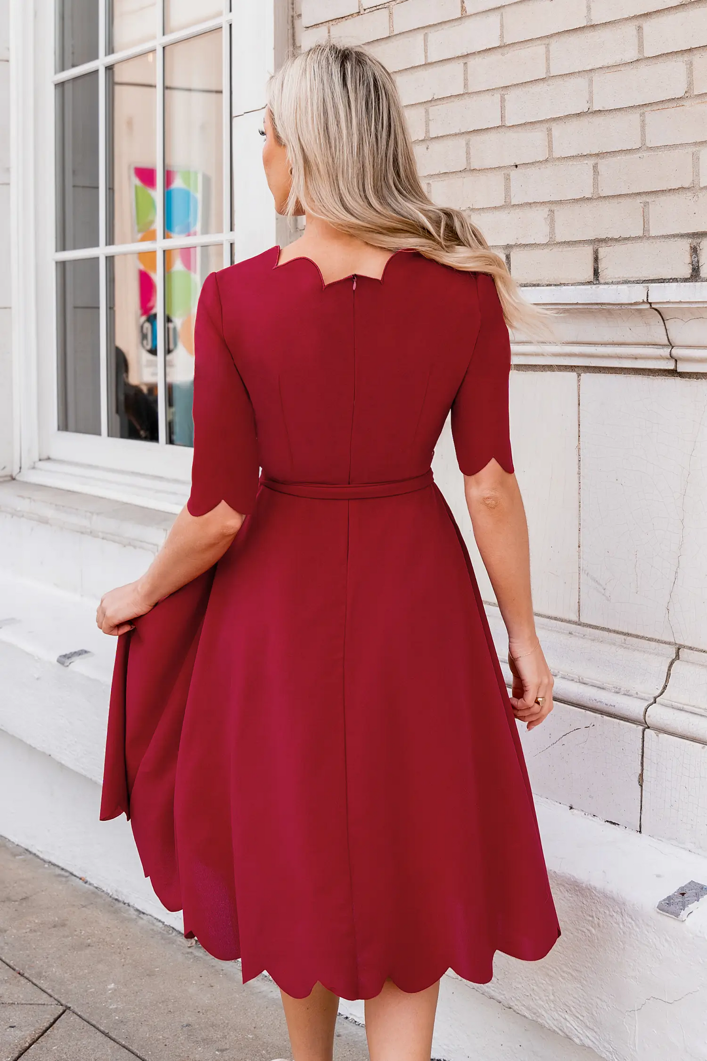 Cupshe Burgundy Belted Half Sleeve Midi Dress(x2)