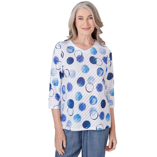 Alfred Dunner Women's Dotted Three Quarter Sleeve Top