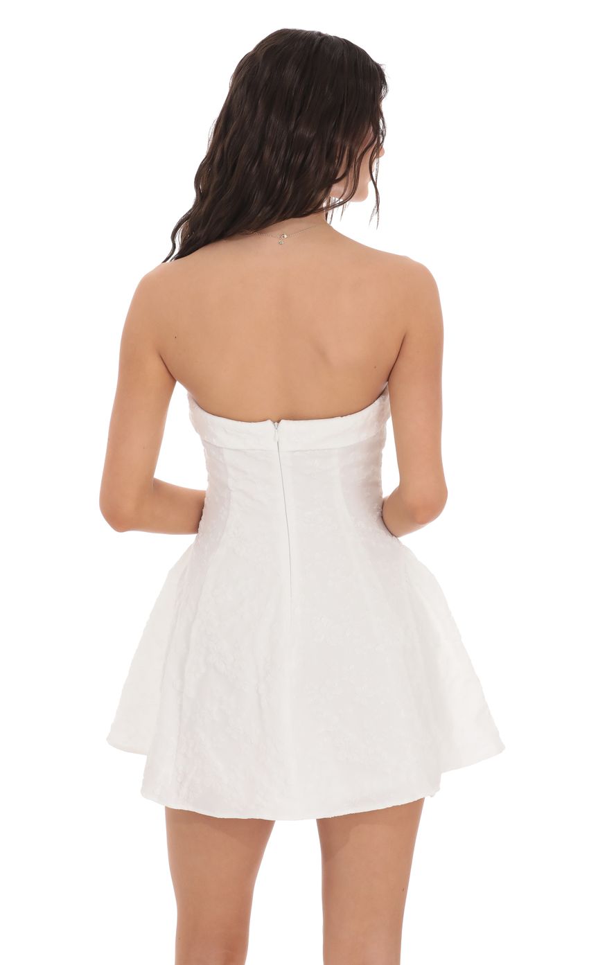 Lucy In The Sky Floral Jacquard Strapless Flare Dress in White